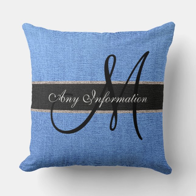 Coussin Monogram Blue Burlap Russe Jute (Recto)