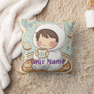 Coussin Monogram Cat Pillow Cozy Reading Nook Decor