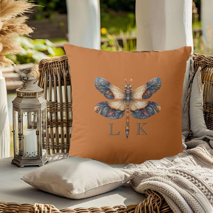 Coussin Monogram Folk Art Dragonfly Orange Purple Blue