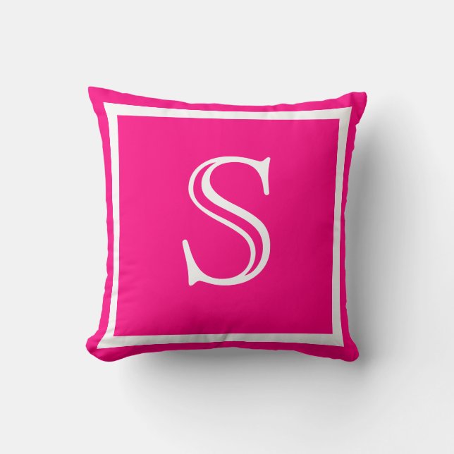 Coussin MONOGRAM Fuschia rose chaud de couleur solide (Recto)