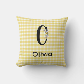 Coussin Monogram initial watercolor flower gingham pattern
