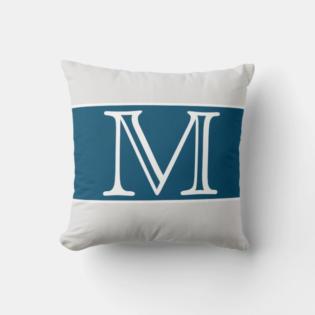 Coussin MONOGRAM Marine Bleu Gris Bleu Bleu Bleu Bande bla (Recto)
