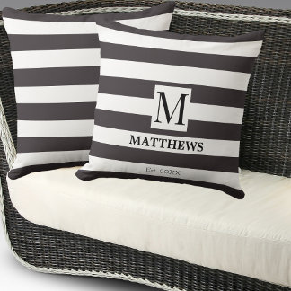 Coussin Monogram Marine Blue Strips Nom de famille Beach H