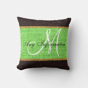 Coussin Monogram Mint vert Russe Burlap Jute