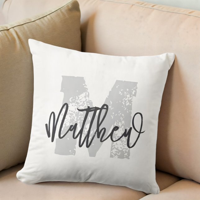 Coussin Monogram Modern Cool Grunge Ajouter Votre Nom (Créateur téléchargé)