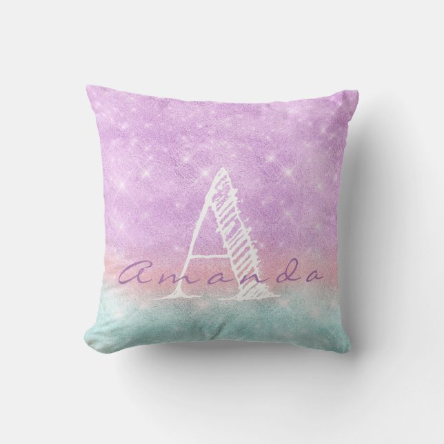 Coussin Monogram Ombre Nom Purple Blue Pastel Aquarelle (Recto)
