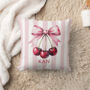 Coussin Monogram Rose Bow Cherries Coquette Esthétique