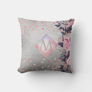 Coussin Monogram Silver Navy Rosegold Girly Newlyweds Cade