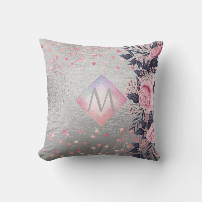 Coussin Monogram Silver Navy Rosegold Girly Newlyweds Cade (Recto)