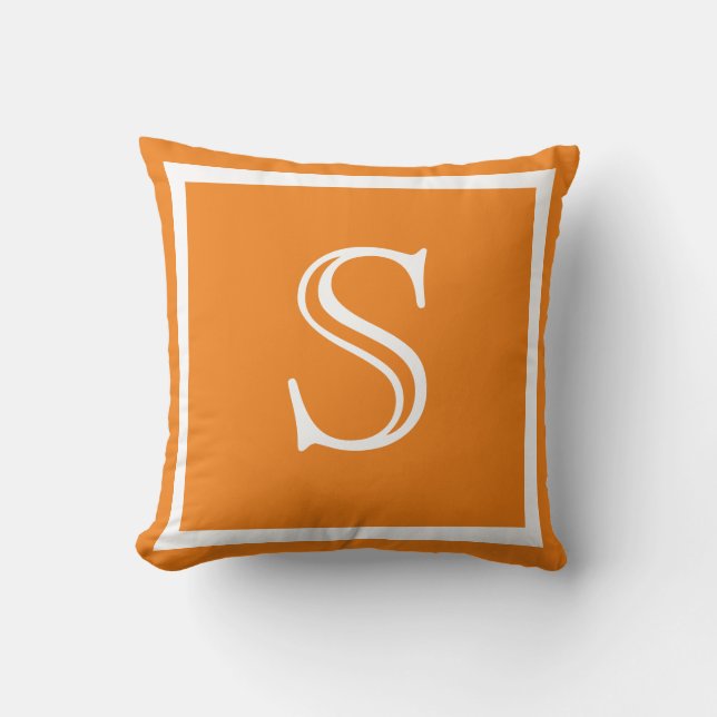 Coussin MONOGRAM Solid Orange blanc script uni couleur (Recto)