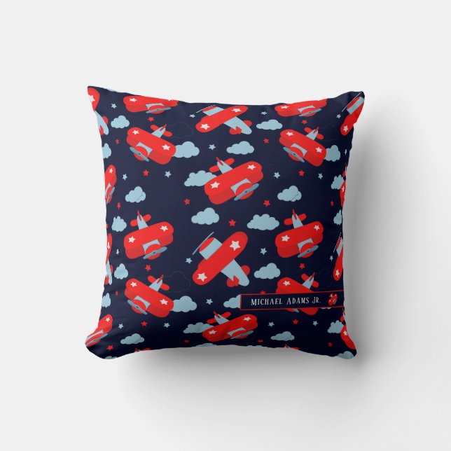 Coussin Monograme des Red and Blue Planes et des Clouds (Recto)