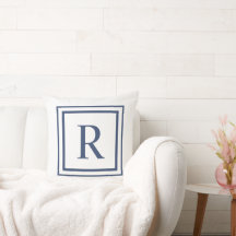 Monogramme à bordure carrée bleu marine et blanc