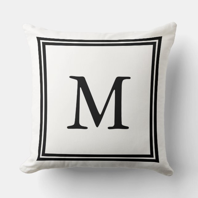 Coussin Monogramme à double cadre noir et blanc classique (Recto)