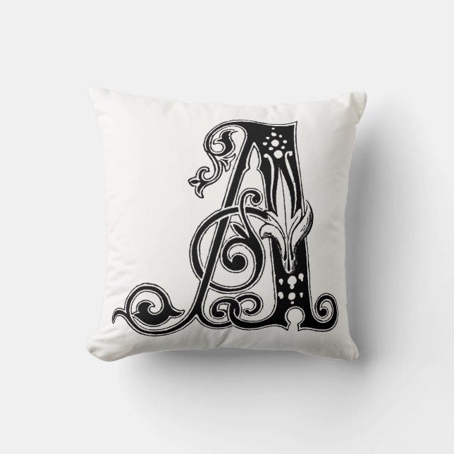 Coussin Monogramme A Modèle floral noir et blanc initial (Recto)