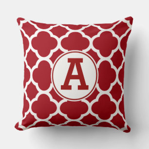 Coussin Monogramme à motif quatrefeuilles rouge canneberge