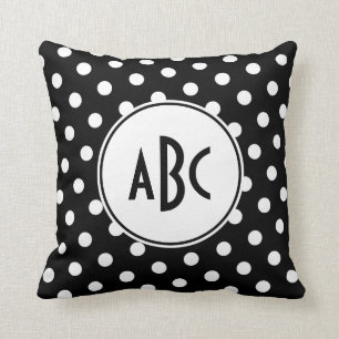 Coussin Monogramme à points polka noirs et blancs