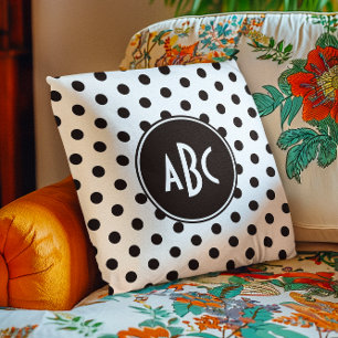 Coussin Monogramme à pois blanc et noir
