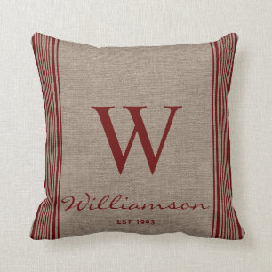 Coussin Monogramme à rayures de rayonnage rustique de la f