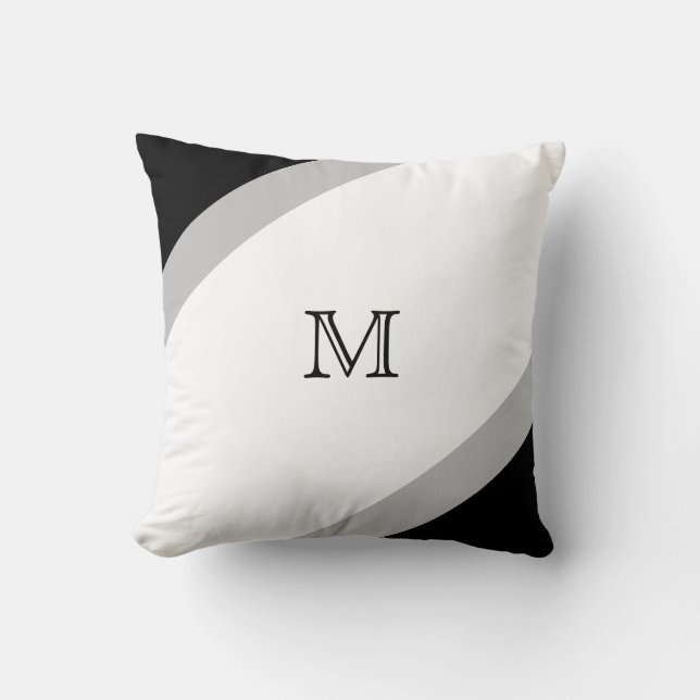 Coussin Monogramme à rayures simples et modernes noir et g (Recto)