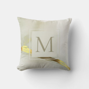 Coussin Monogramme abstrait à l'encre dorée élégant 