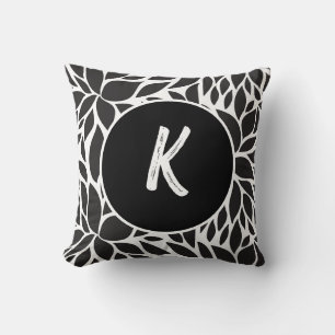 Coussin Monogramme Abstrait floral noir et blanc