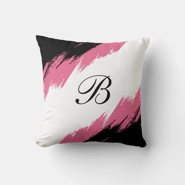 Coussin Monogramme Abstrait rose noir blanc (Recto)