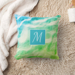 Coussin Monogramme Abstrait Vert Bleu moderne