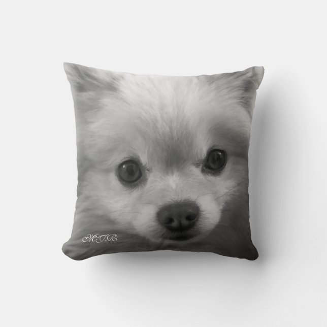 Coussin Monogramme adorable mignon de chiot de Pomeranian (Recto)