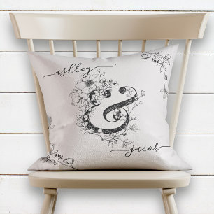 Coussin Monogramme Ampersand Botanique Moderne Script Blus