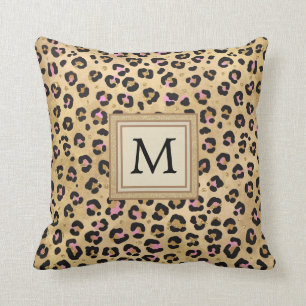 Coussin Monogramme animal sauvage Empreinte de léopard ro