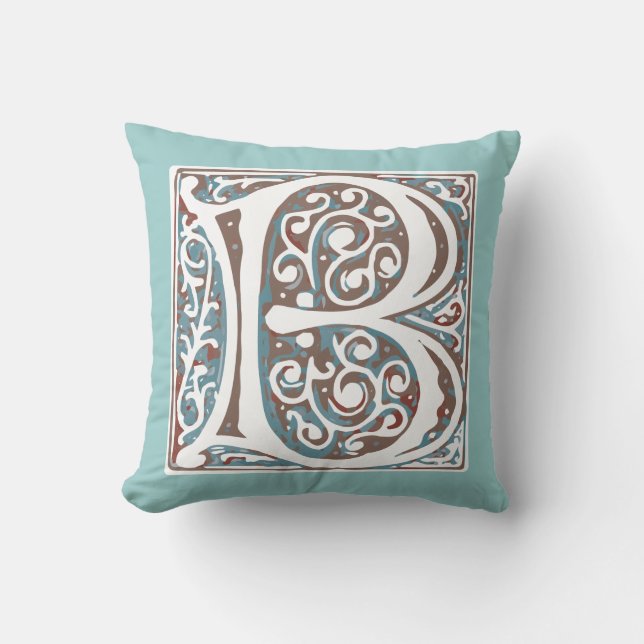 Coussin Monogramme antique médiéval élégant de la lettre B (Recto)