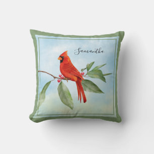 Coussin Monogramme Aquarelle Bleu Vert Rouge Cardinal Oise