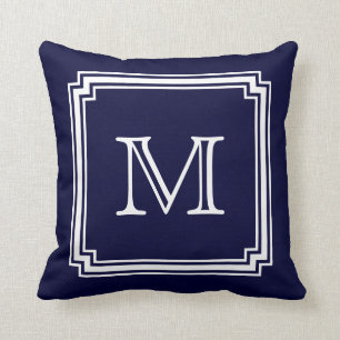 Coussin Monogramme Arrière - plan bleu marine
