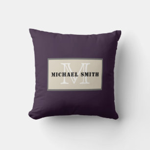 Coussin Monogramme Arrière - plan simple violet foncé