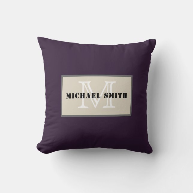 Coussin Monogramme Arrière - plan simple violet foncé (Recto)