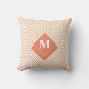 Coussin Monogramme Art Déco Orange Géométrique Motif grec