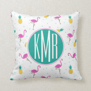Coussin Monogramme au néon des Flamants roses  