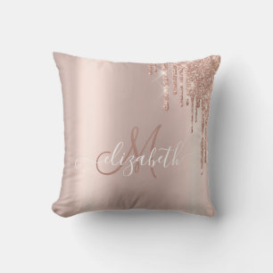 Coussin Monogramme avec Gouttes de Paillettes en Or Rose É
