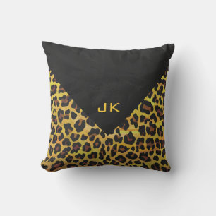 Coussin Monogramme avec léopard Brown et jaune