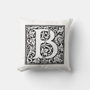 Coussin Monogramme B Modèle floral noir et blanc initial