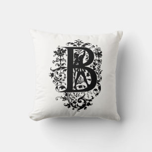 Coussin Monogramme B Modèle floral noir et blanc initial