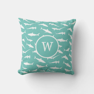Coussin Monogramme blanc bleu bleu du requin