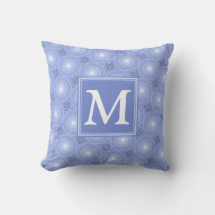 Coussin Monogramme bleu cercles motif