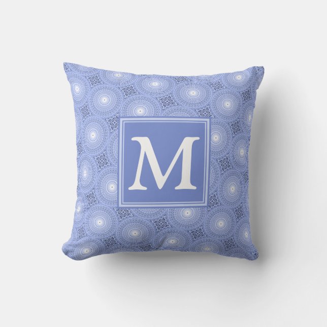 Coussin Monogramme bleu cercles motif (Recto)