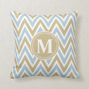 Coussin Monogramme bleu et Brown en pastel de Chevron