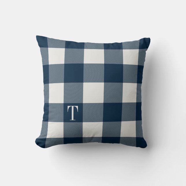 Coussin Monogramme bleu marine En vichy plaqué (Recto)