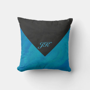 Coussin Monogramme bleu océan et noir