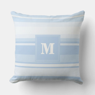 Coussin Monogramme Bleu rayures