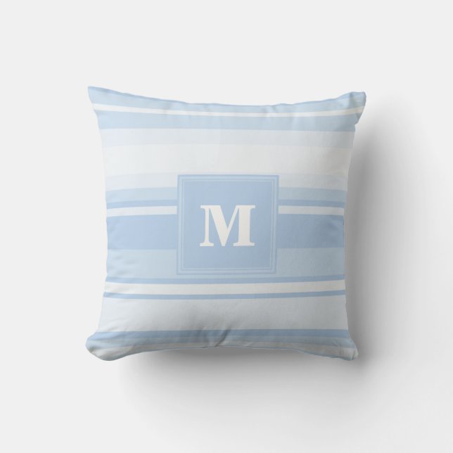 Coussin Monogramme Bleu rayures (Recto)
