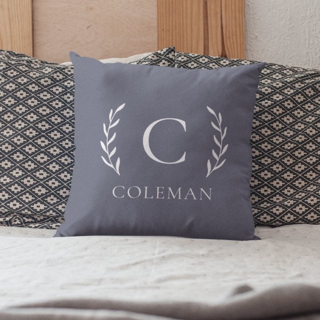 Coussin Monogramme bleu rustique Nom initial Intérieur Ext (Créateur téléchargé)